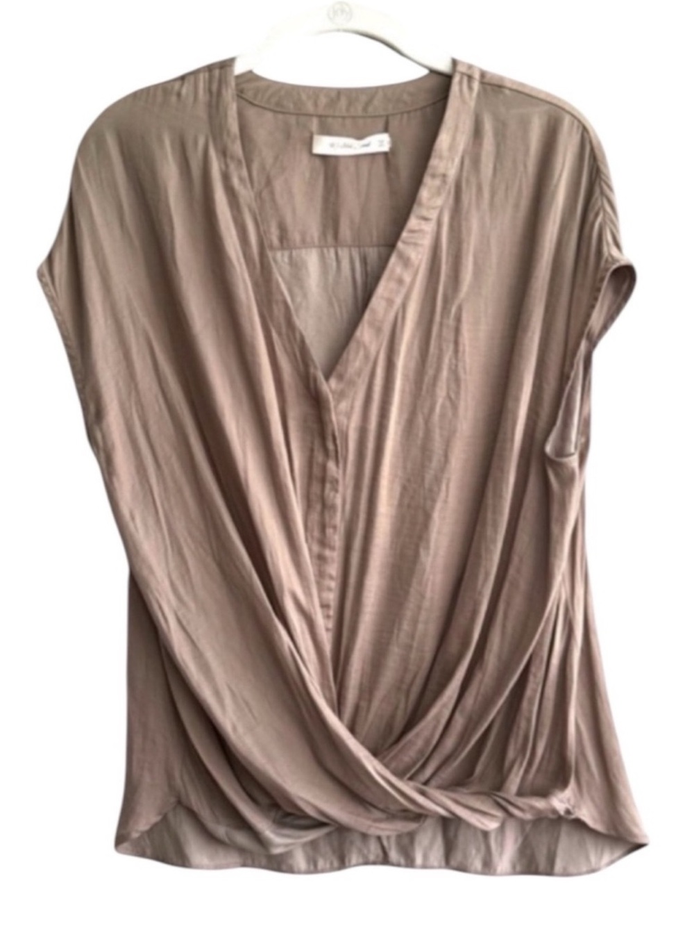 Mustard Seed Draped Front Blouse Cap Sleeve Tan Light Brown Size S